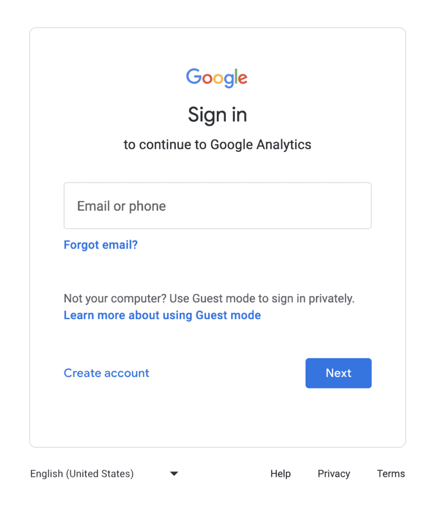 google analytics Account Creation