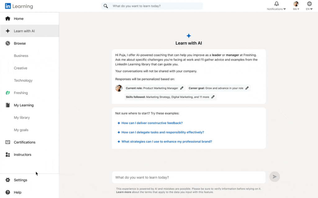 LinkedIn Learning AI-powered Coaching Experience