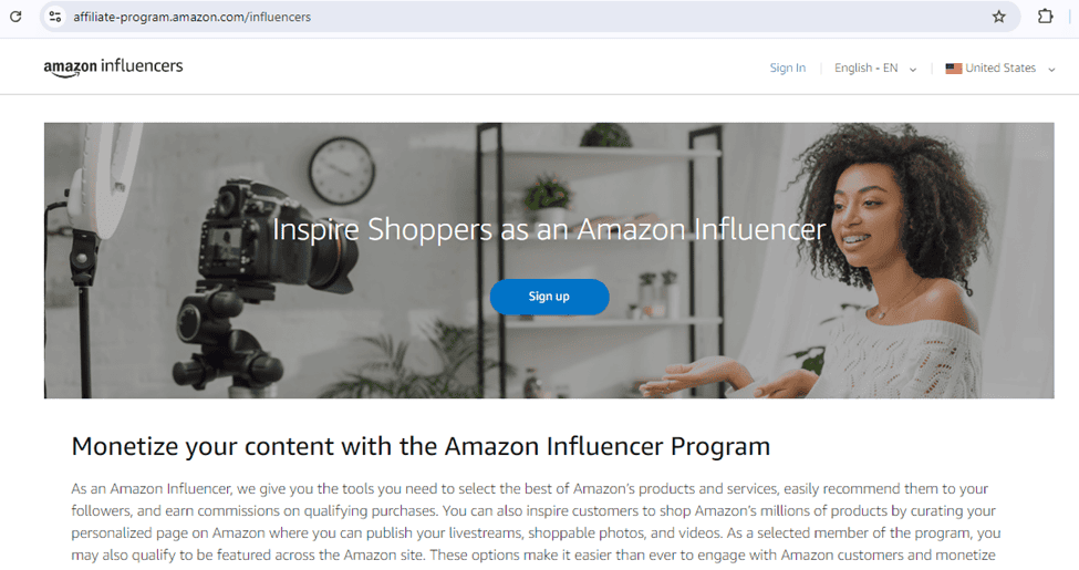 Amazon Influencer Program Sign Up