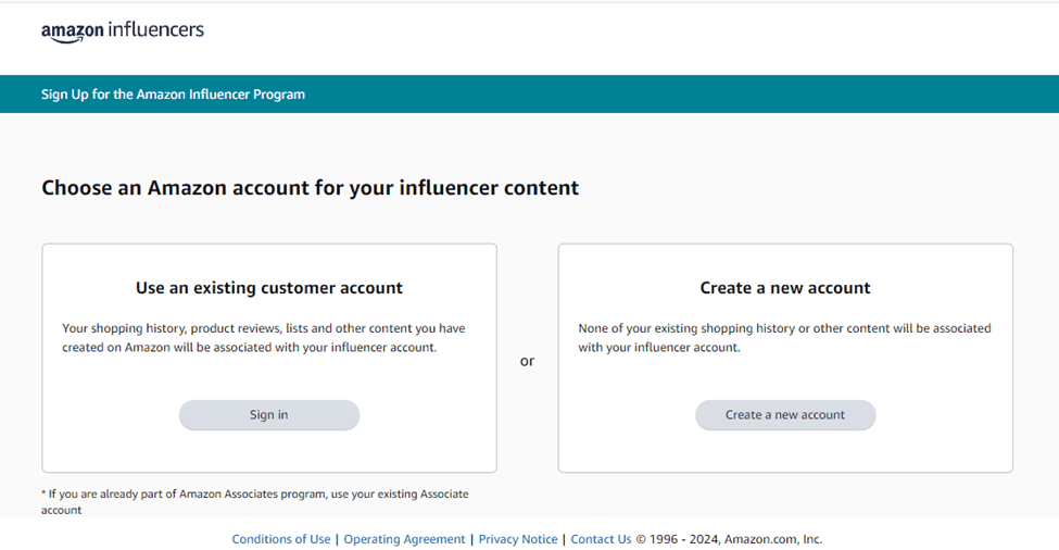 Amazon Influencer Program Log in