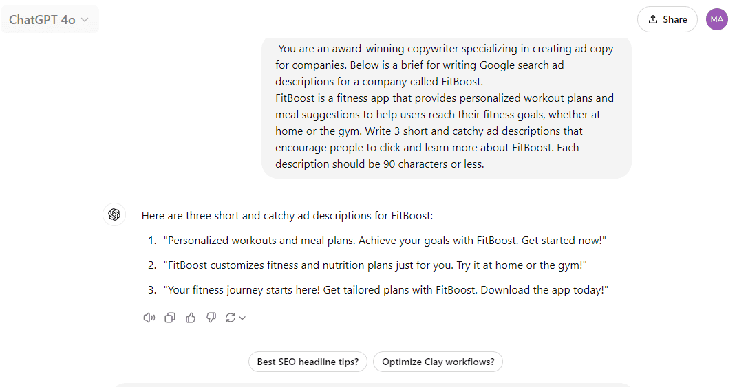 ChatGPT Google Ads AI Copy Prompt